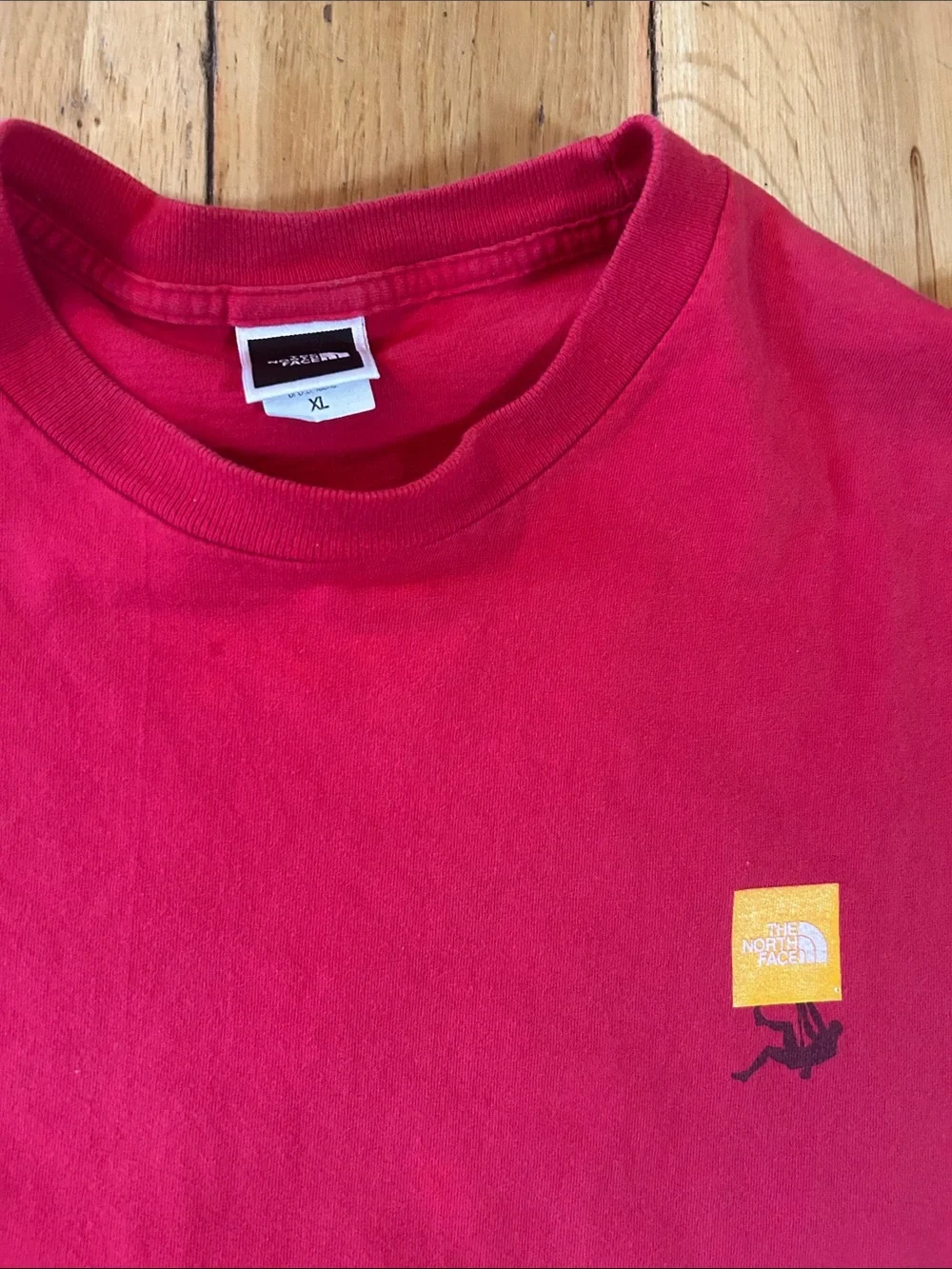 The North Face XL Red Short-Sleeve Tee with Yellow Logo Box